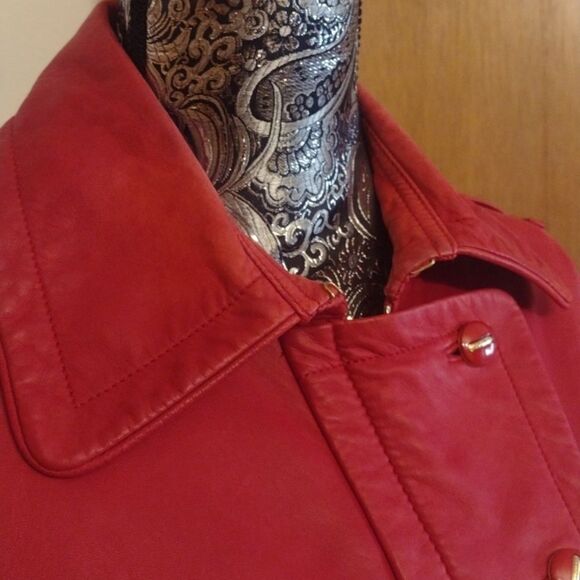 St. John lamb's leather moto jacket red size 6 - Picture 5 of 15
